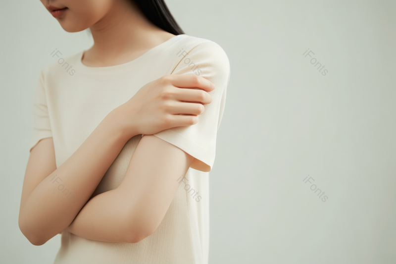 穿着短袖上衣的用手抓挠自己身上的女性女人摄影背景,高清,摄影图,摄影图片,图片大全,摄影图免费下载